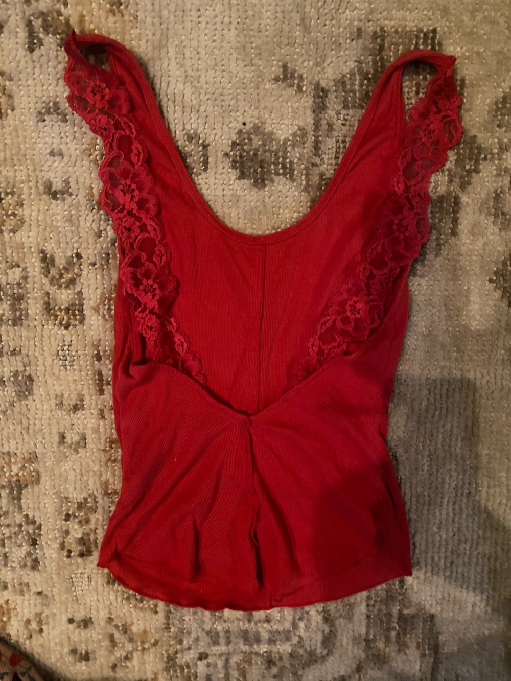 Free People Red Lace-Trim Bodysuit